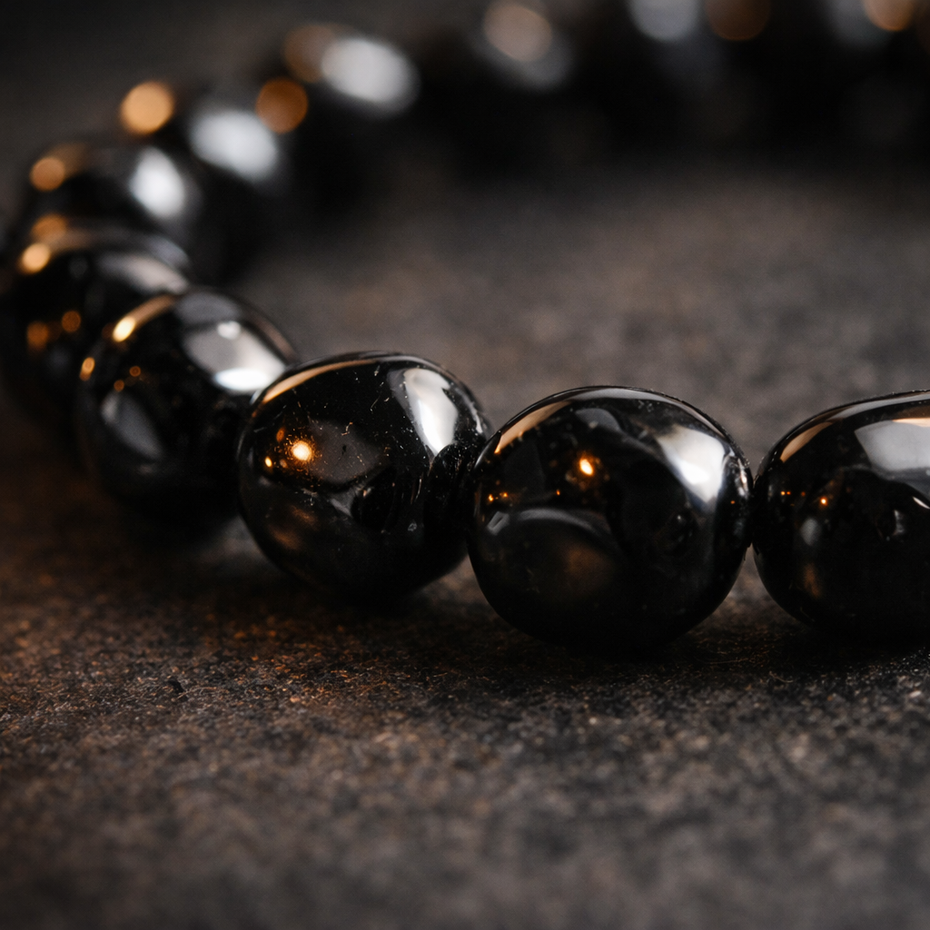zwarte onyx kralenband close up