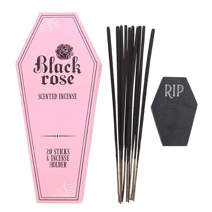 Roze polyresin wierookhouder in de vorm van een doodskist – gothic interieur accessoire met Victoriaans design.