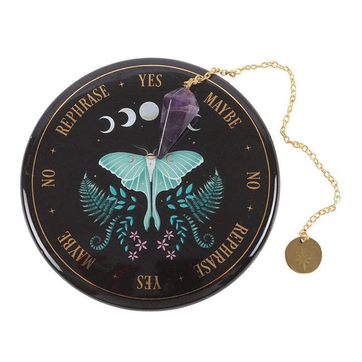 Keramische pendelschaal met maanmotief – mystiek spiritueel accessoire voor waarzeggerij.