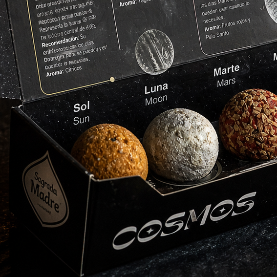 Set van 7 planetaire smudgebommen met Sol, Luna, Mars, Mercurius, Jupiter, Venus en Saturnus