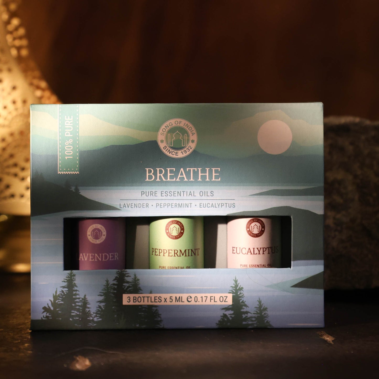 Pure aromatherapie oliën – Lavendel, Pepermunt en Eucalyptus – set van drie 15 ml flesjes voor diffuser en ontspanning.