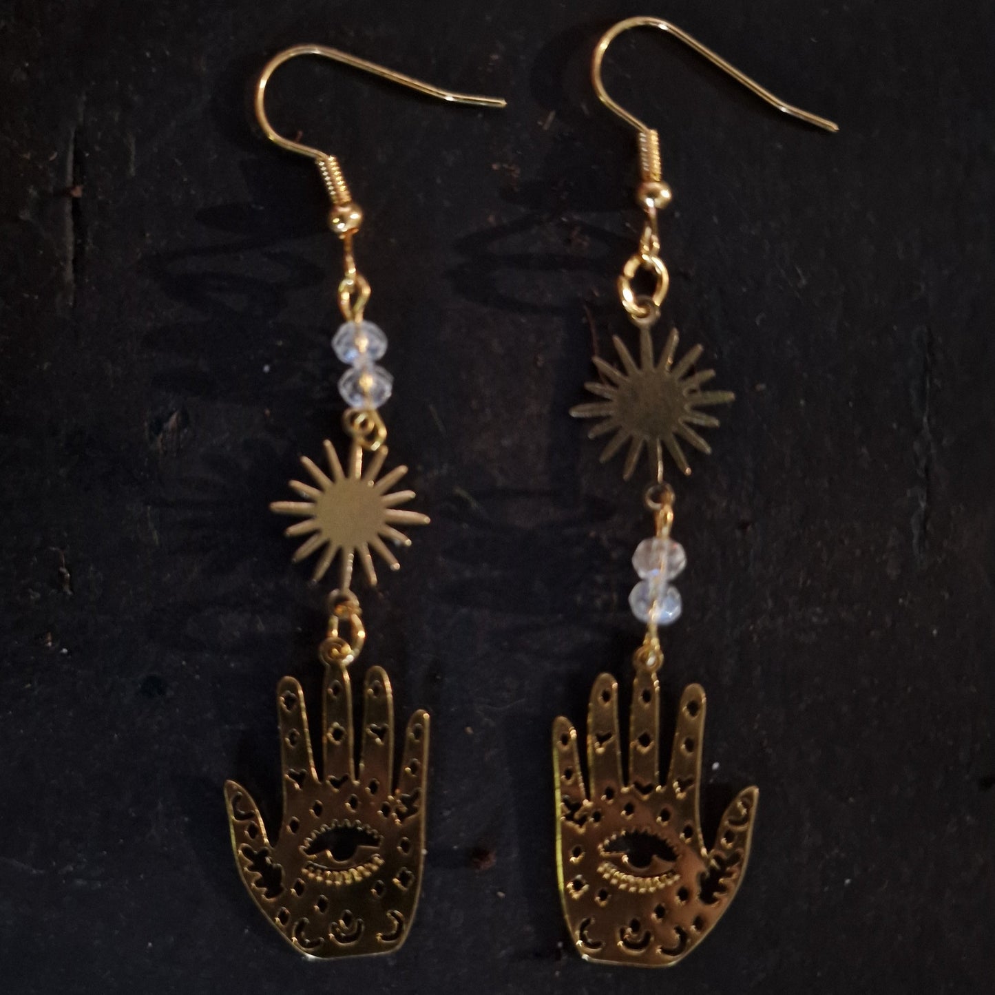 Handlijnkunde Oorbellen, Tarot Oorbellen, Gouden Zon Oorbellen, Asymmetrische Ontwerp Oorbellen, Heks Geschenken, Handgemaakte Sieraden