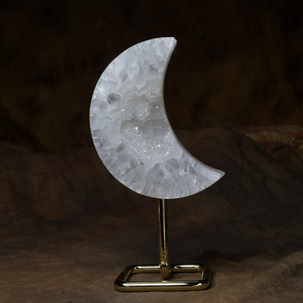 Agate lune avec cristallisation sur pied