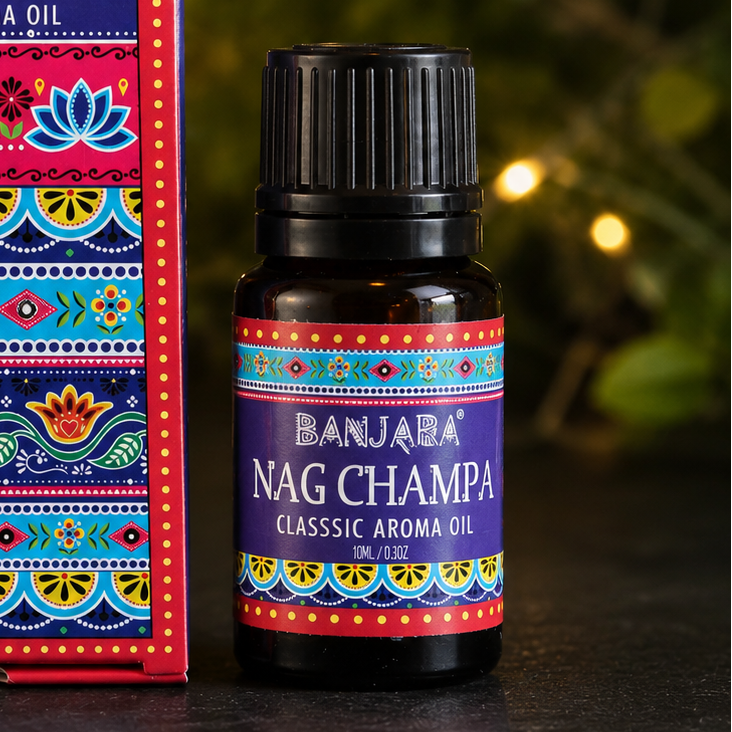Banjara Nag Champa aroma olie 10 ml met verpakking
