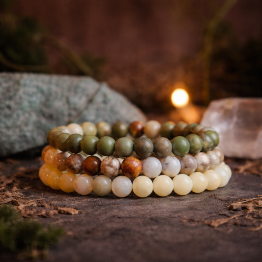 Natuursteen armbanden set 8 mm jaspis agaat gele jade