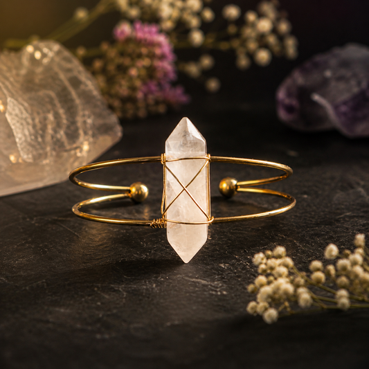 Bergkristal armband met gouden band voor energie reiniging en rust