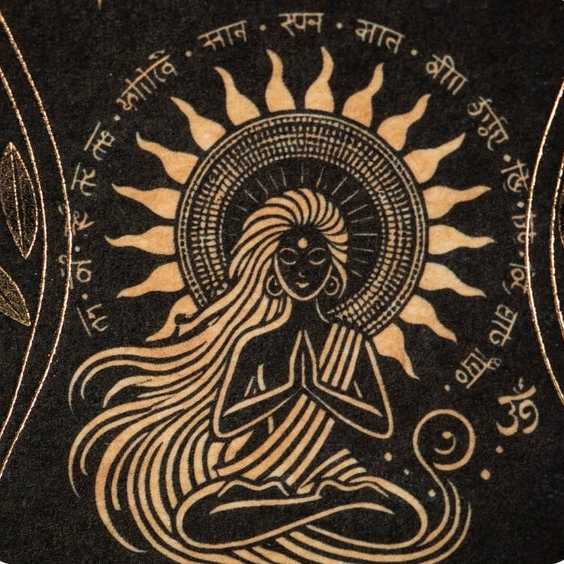 Een doosje Sagrada Madre Rituals wierook met Empowerment geur (koffie en vanille), getoond op een rustieke houten ondergrond. Bevat 6 wierookstokjes met een brandtijd van 60 minuten elk, gemaakt van geconcentreerde aromatische olie, houtskool, natuurlijk bindmiddel en zout. Ideaal voor meditatie, yoga en het versterken van innerlijke kracht.afbeelding verpakking godess