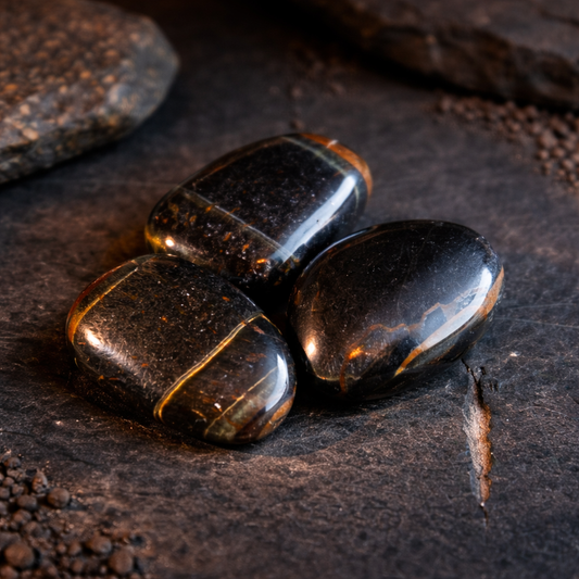 Valkenoog zakstenen met blauwgrijze tinten op donkere stenen achtergrond 3 stuks