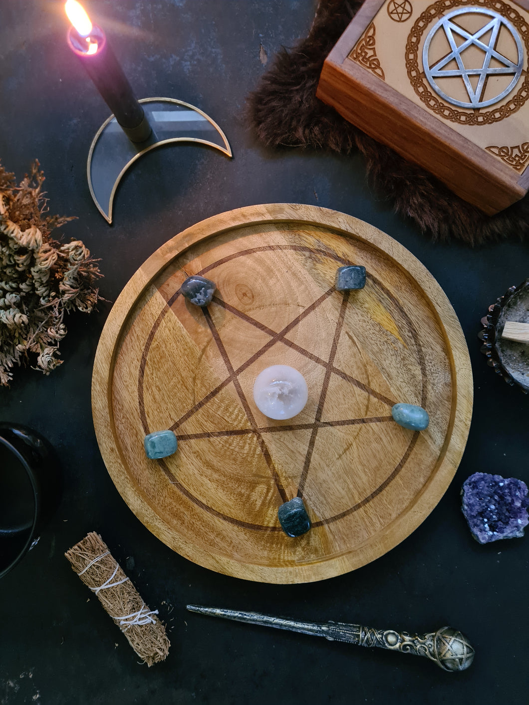 Mango wood crystal grid 30 cm