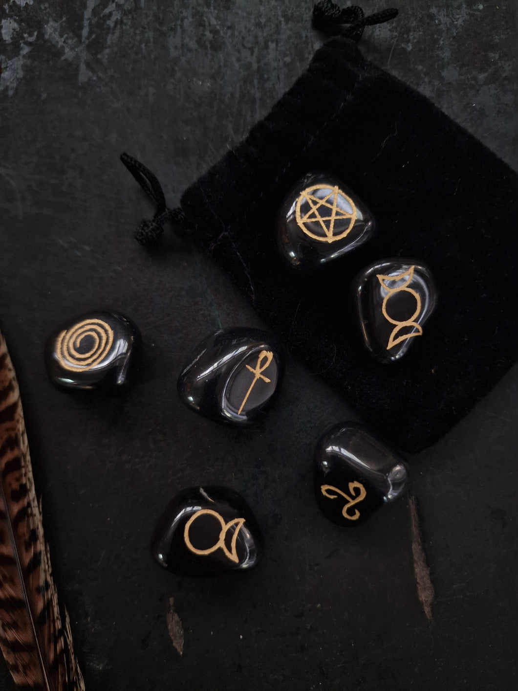 Wicca Symbolenstenen agaat zwart SET van 6
